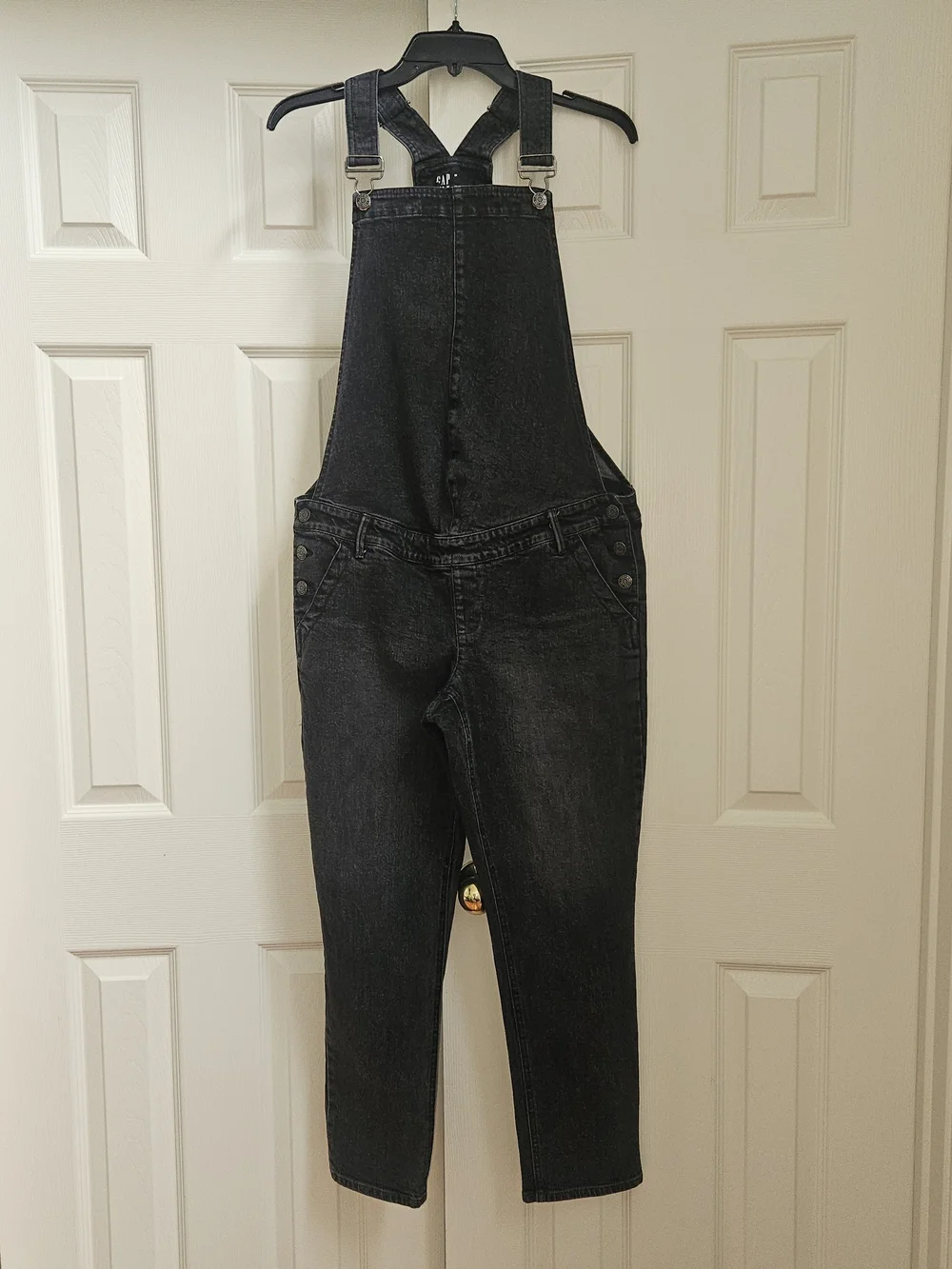 GAP Maternity Faded Black Denim Overalls Sz M